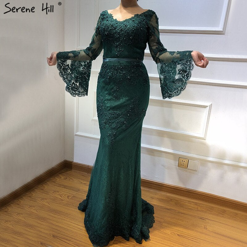 On Sale no return no refundSale Pink Lace Diamond Long Sleeves Evening Gowns Long V-Neck Sexy Evening Dress For Women 2025 Serene Hill LA60710 - SERENE HILL