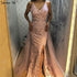 Pink Mermaid V-Neck Sexy Evening Dresses 2025 Handmade Flowers Sleeveless Tulle Formal Dress Serene Hill LA70431 - SERENE HILL