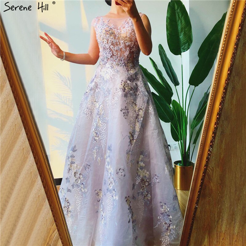 On Sale no return no refundSale Pink O-Neck Handmade Flowers A-Line Evening Dresses 2025 Sleeveless Crystal A-Line Formal Dress Serene Hill LA70326 - SERENE HILL
