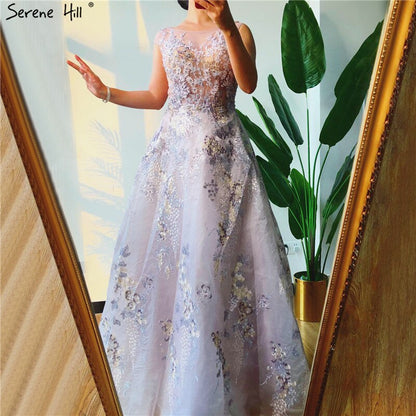 On Sale no return no refundSale Pink O-Neck Handmade Flowers A-Line Evening Dresses 2025 Sleeveless Crystal A-Line Formal Dress Serene Hill LA70326 - SERENE HILL