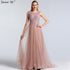 Pink O-Neck Pearls Crystal Sexy Evening Dresses A-Line Sleeveless Tulle Formal Dress 2025 Serene Hill LA60981 - SERENE HILL