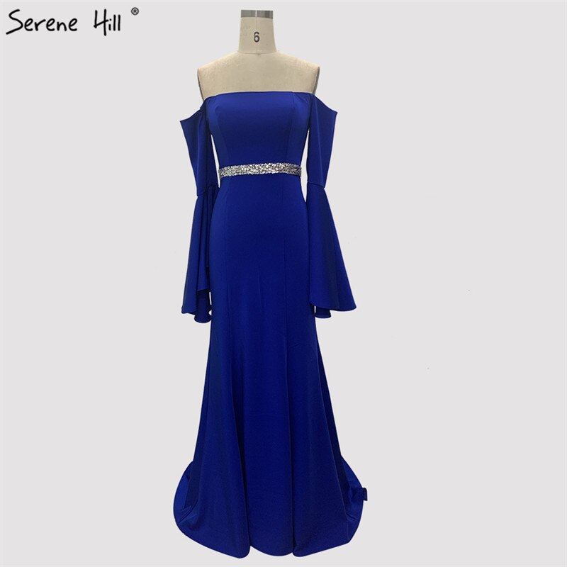 Sale Pink Off Shoulder Mermaid Sexy Evening Dressese Long Trumpet Sleeves Simple Evening Gowns 2025 Serene Hill LA70191 - SERENE HILL