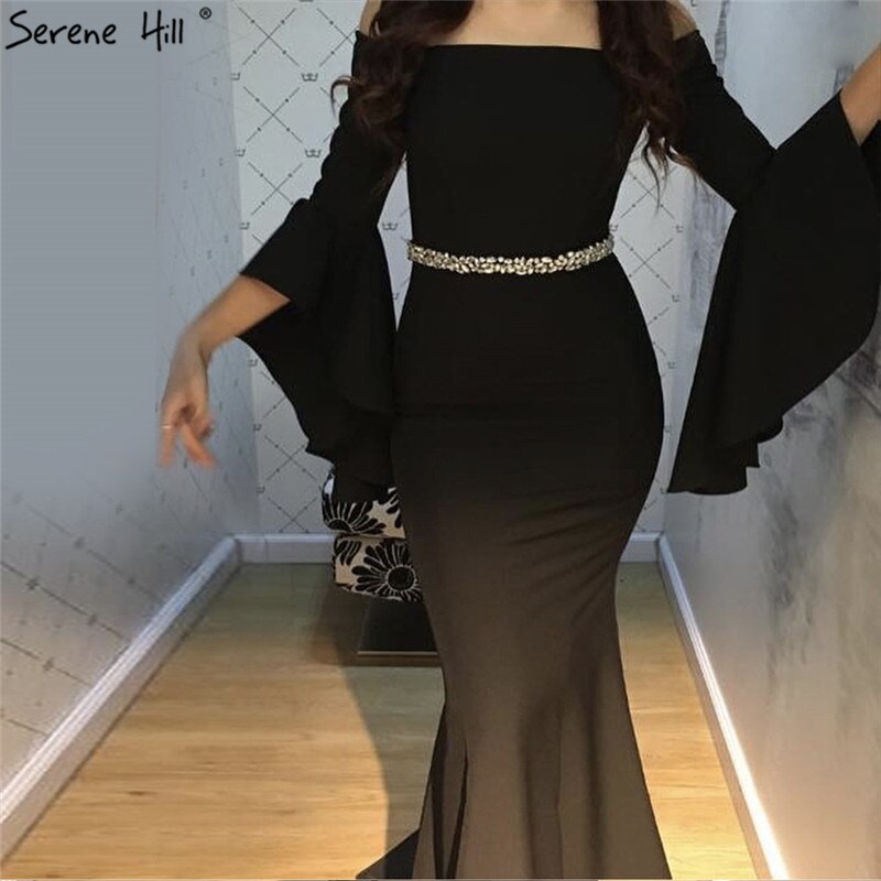 Sale Pink Off Shoulder Mermaid Sexy Evening Dressese Long Trumpet Sleeves Simple Evening Gowns 2025 Serene Hill LA70191 - SERENE HILL