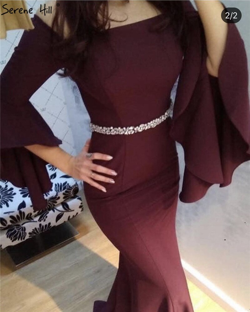 Sale Pink Off Shoulder Mermaid Sexy Evening Dressese Long Trumpet Sleeves Simple Evening Gowns 2025 Serene Hill LA70191 - SERENE HILL