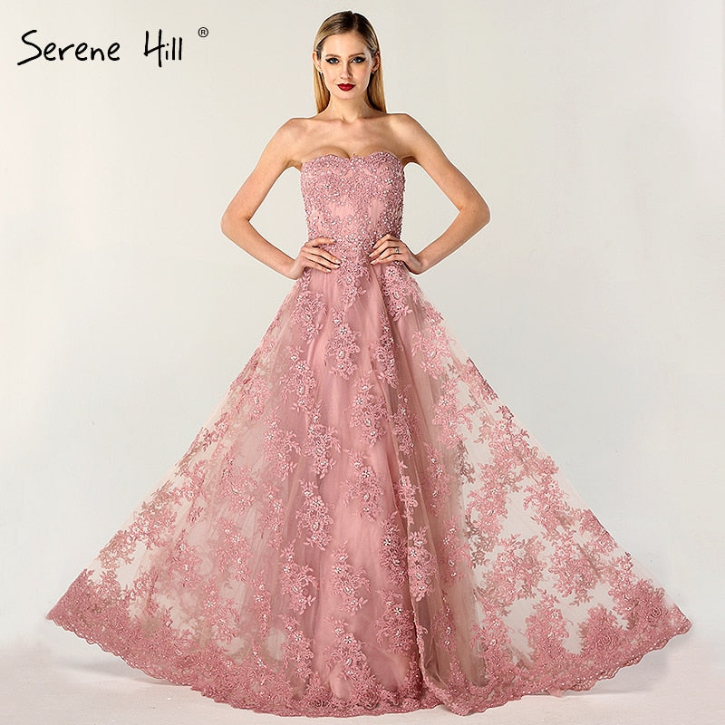 On Sale no return no refundSale Pink Off Shoulder Sexy A-Line Evening Dresses 2025 Handmade Flowers Crystal Sleeveless Formal Dress Real Photo LA6614 - SERENE HILL