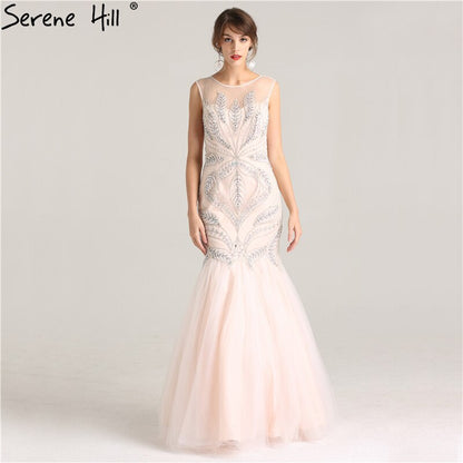 On Sale No Return No Refund Sale Pink Sexy Elegant Sleeveless Evening Dresses Long Mermaid Pearls Crystal Fashion Evening Gowns 2025 Real Photo LA6224 - SERENE HILL