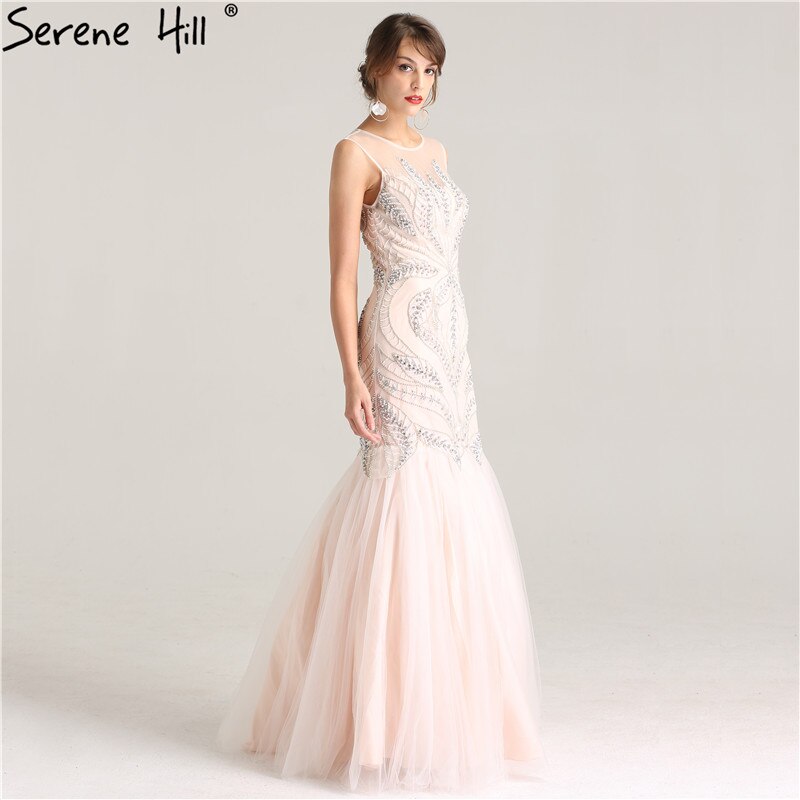 On Sale No Return No Refund Sale Pink Sexy Elegant Sleeveless Evening Dresses Long Mermaid Pearls Crystal Fashion Evening Gowns 2025 Real Photo LA6224 - SERENE HILL