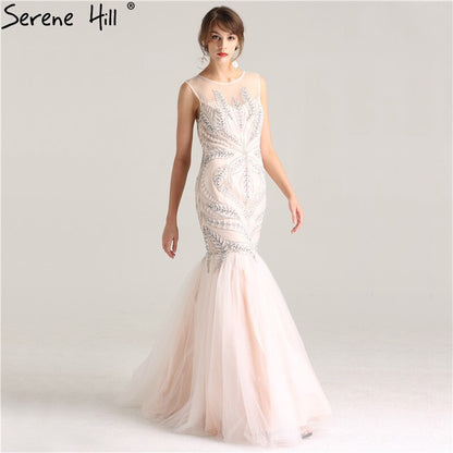 On Sale No Return No Refund Sale Pink Sexy Elegant Sleeveless Evening Dresses Long Mermaid Pearls Crystal Fashion Evening Gowns 2025 Real Photo LA6224 - SERENE HILL