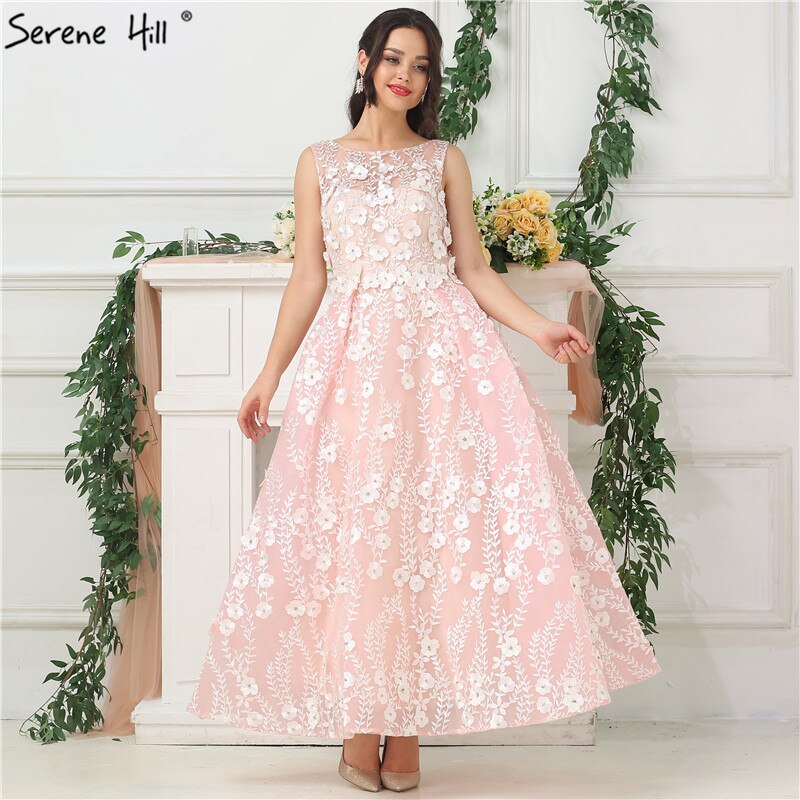 On Sale no return no refundSale Pink Sleeveless Sexy Ankle Length Evening Dresses 2025 Handmade Flowers Beading Tulle Evening Gowns Real Photo LA6694 - SERENE HILL