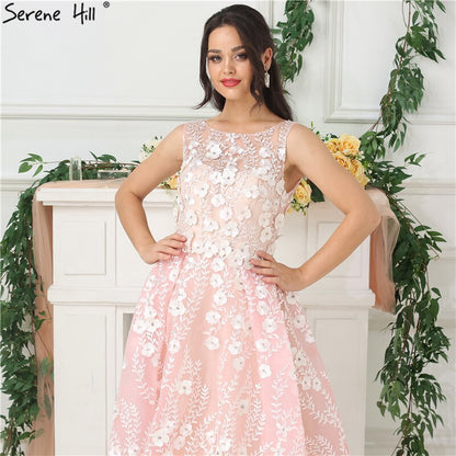 On Sale no return no refundSale Pink Sleeveless Sexy Ankle Length Evening Dresses 2025 Handmade Flowers Beading Tulle Evening Gowns Real Photo LA6694 - SERENE HILL