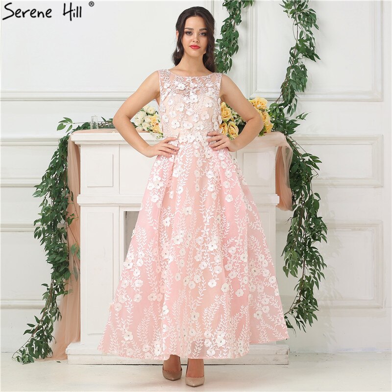 On Sale no return no refundSale Pink Sleeveless Sexy Ankle Length Evening Dresses 2025 Handmade Flowers Beading Tulle Evening Gowns Real Photo LA6694 - SERENE HILL