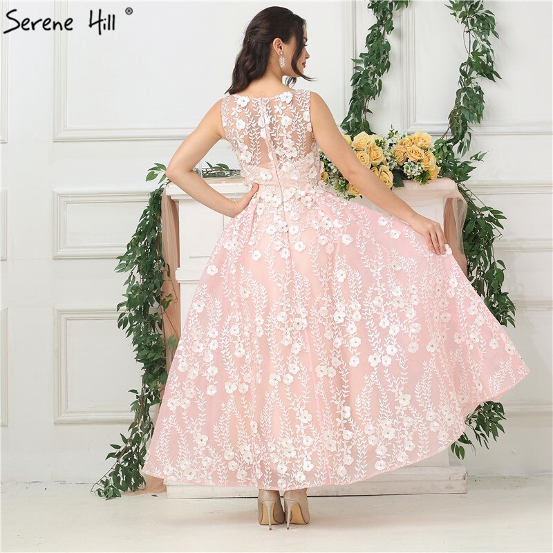On Sale no return no refundSale Pink Sleeveless Sexy Ankle Length Evening Dresses 2025 Handmade Flowers Beading Tulle Evening Gowns Real Photo LA6694 - SERENE HILL