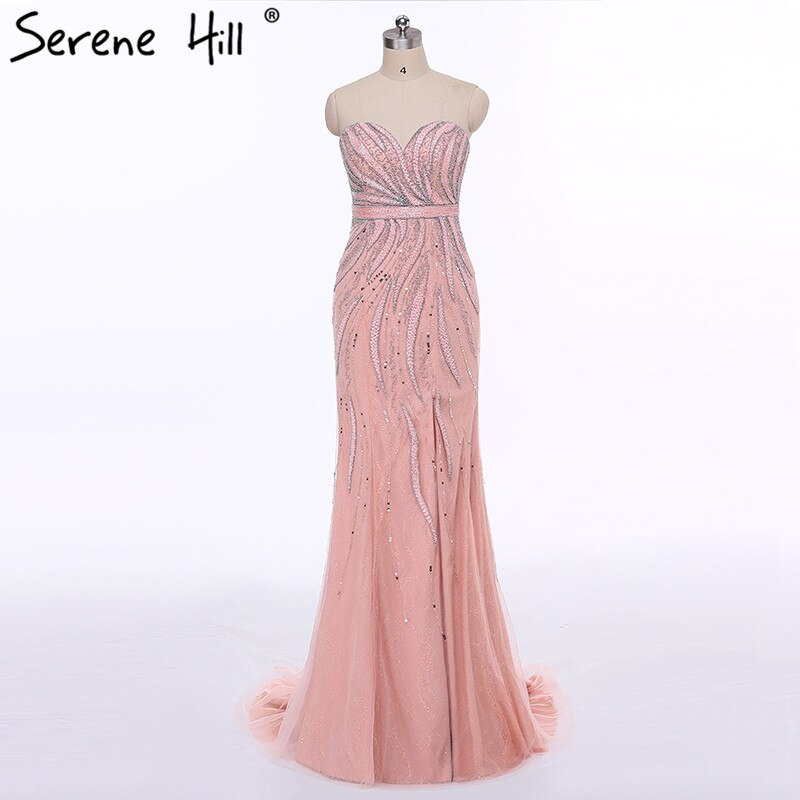 On Sale no return no refundSale Pink Fashion Mermaid Sexy Evening Dress Long Fulle Beading Elegant Tulle Evening Dress 2025 Serene Hill LA6389 - SERENE HILL