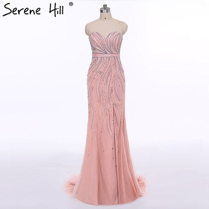 On Sale no return no refundSale Pink Fashion Mermaid Sexy Evening Dress Long Fulle Beading Elegant Tulle Evening Dress 2025 Serene Hill LA6389 - SERENE HILL
