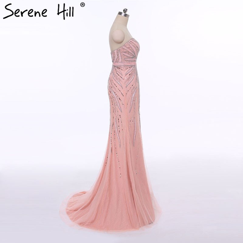 On Sale no return no refundSale Pink Fashion Mermaid Sexy Evening Dress Long Fulle Beading Elegant Tulle Evening Dress 2025 Serene Hill LA6389 - SERENE HILL