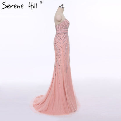 On Sale no return no refundSale Pink Fashion Mermaid Sexy Evening Dress Long Fulle Beading Elegant Tulle Evening Dress 2025 Serene Hill LA6389 - SERENE HILL
