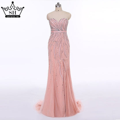 On Sale no return no refundSale Pink Fashion Mermaid Sexy Evening Dress Long Fulle Beading Elegant Tulle Evening Dress 2025 Serene Hill LA6389 - SERENE HILL