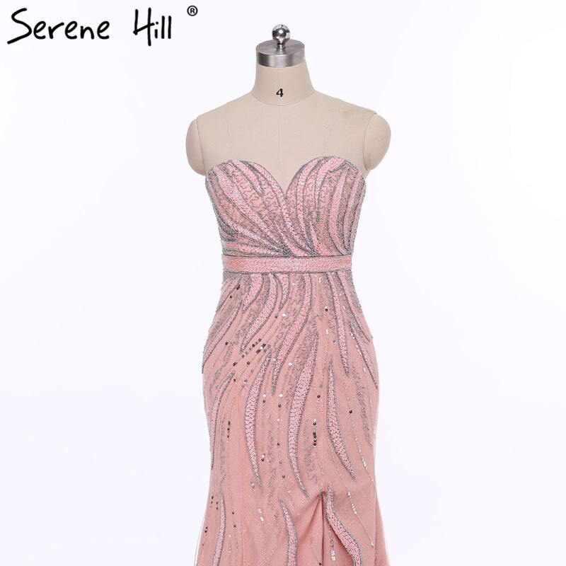 On Sale no return no refundSale Pink Fashion Mermaid Sexy Evening Dress Long Fulle Beading Elegant Tulle Evening Dress 2025 Serene Hill LA6389 - SERENE HILL