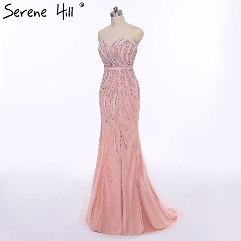 On Sale no return no refundSale Pink Fashion Mermaid Sexy Evening Dress Long Fulle Beading Elegant Tulle Evening Dress 2025 Serene Hill LA6389 - SERENE HILL