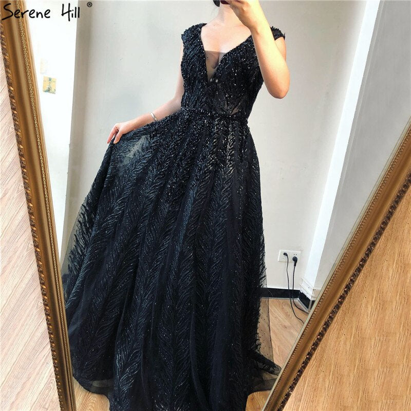 Pink V-Neck Evening Dresses Long 2025 Lace Beading Crystal Sleeveless A-Line Evening Gowns Serene Hill LA70225 - SERENE HILL