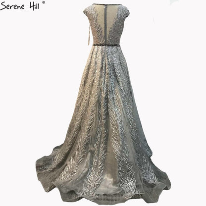 Pink V-Neck Evening Dresses Long 2025 Lace Beading Crystal Sleeveless A-Line Evening Gowns Serene Hill LA70225 - SERENE HILL