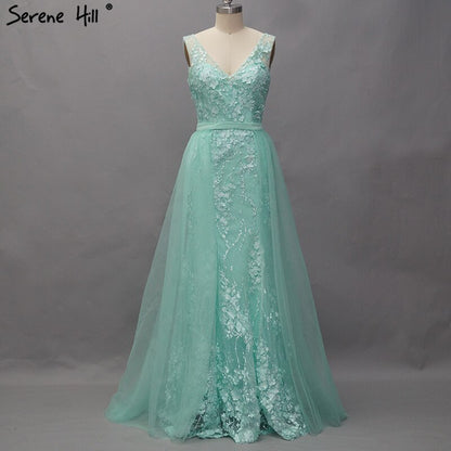 On Sale No Return No Refund Pink V-Neck Sexy Mermaid Dubai Evening Dresses 2025 Sleeveless Handmade Flowers Pearls Evening Gowns LA60737 - SERENE HILL