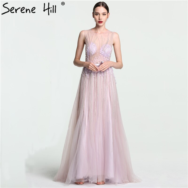 On Sale No Return No Refund Sale Purple Dream O-Neck Sleeveless Sexy Evening Dresses Diamond Handmade Flowers A-Line Formal Dress 2025 Serene Hill LA6122 - SERENE HILL