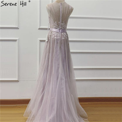 On Sale No Return No Refund Sale Purple Dream O-Neck Sleeveless Sexy Evening Dresses Diamond Handmade Flowers A-Line Formal Dress 2025 Serene Hill LA6122 - SERENE HILL