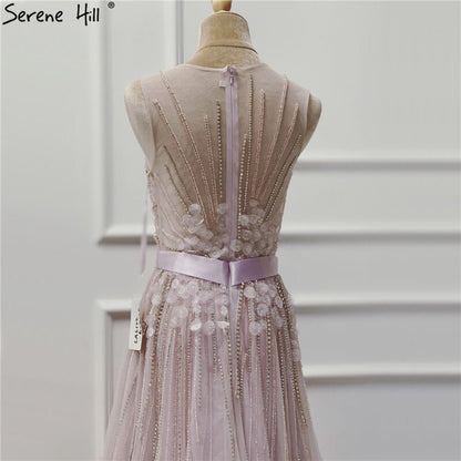 On Sale No Return No Refund Sale Purple Dream O-Neck Sleeveless Sexy Evening Dresses Diamond Handmade Flowers A-Line Formal Dress 2025 Serene Hill LA6122 - SERENE HILL