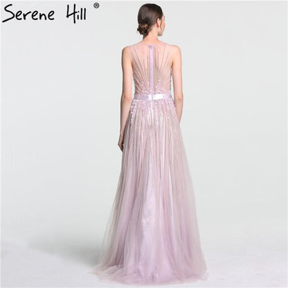 On Sale No Return No Refund Sale Purple Dream O-Neck Sleeveless Sexy Evening Dresses Diamond Handmade Flowers A-Line Formal Dress 2025 Serene Hill LA6122 - SERENE HILL