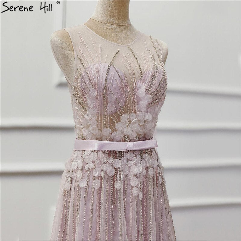 On Sale No Return No Refund Sale Purple Dream O-Neck Sleeveless Sexy Evening Dresses Diamond Handmade Flowers A-Line Formal Dress 2025 Serene Hill LA6122 - SERENE HILL