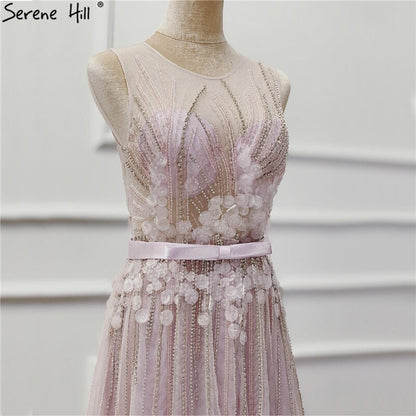 On Sale No Return No Refund Sale Purple Dream O-Neck Sleeveless Sexy Evening Dresses Diamond Handmade Flowers A-Line Formal Dress 2025 Serene Hill LA6122 - SERENE HILL