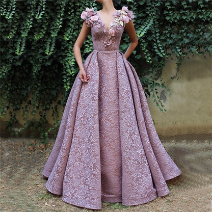 On Sale no return no refundSale Purple V-Neck Handmade Flowers Lace Evening Dresses 2025 Sleeveless Mermaid Sexy Evening Gowns Serene Hill LA60764 - SERENE HILL