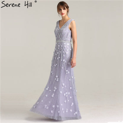 On Sale No Return No Refund Sale Real Photo Deep-V Sexy Evening Dress Long Beading Pearls Tulle Sleeveless Mermaid Party Evening Dress 2025 LA6255 - SERENE HILL