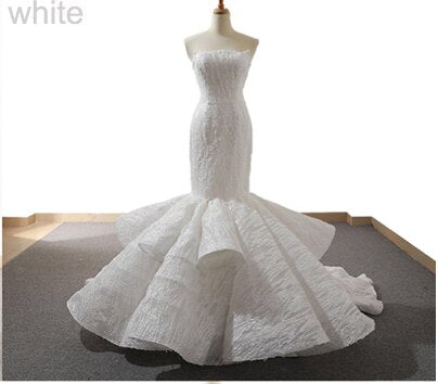 Red Newest Off Shoulder Sexy Wedding Dresses 2025 Appliques Ruffles Fashion Sexy Mermiad Bridal Gown Real Photo HM66614 - SERENE HILL