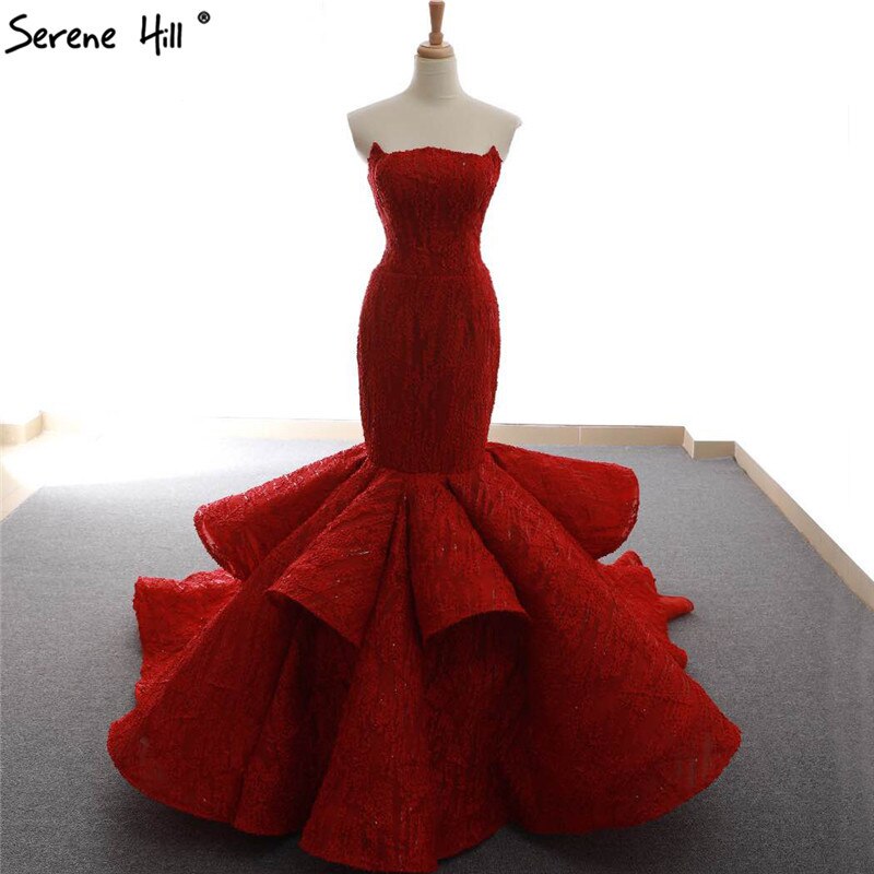 Red Newest Off Shoulder Sexy Wedding Dresses 2025 Appliques Ruffles Fashion Sexy Mermiad Bridal Gown Real Photo HM66614 - SERENE HILL