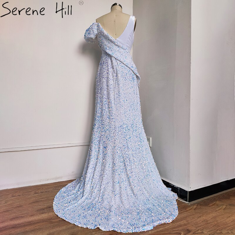 Sale Red One Shoulder Luxury Dubai Evening Dresses Long 2025 Sleeveless Sexy Beaded Sequins Formal Dress Serene Hill LA70416 - SERENE HILL