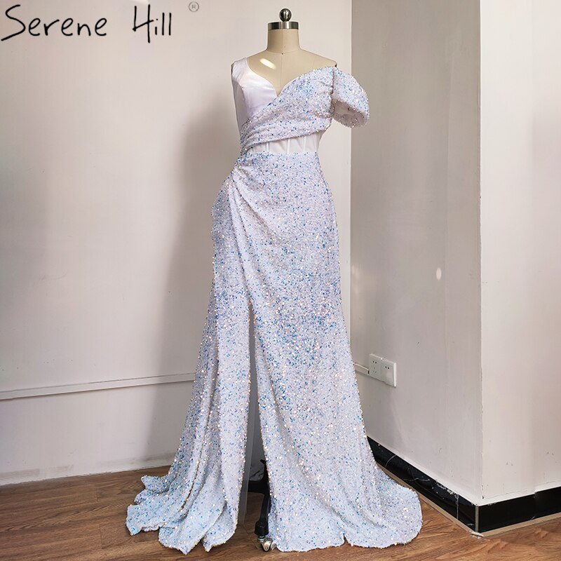 Sale Red One Shoulder Luxury Dubai Evening Dresses Long 2025 Sleeveless Sexy Beaded Sequins Formal Dress Serene Hill LA70416 - SERENE HILL