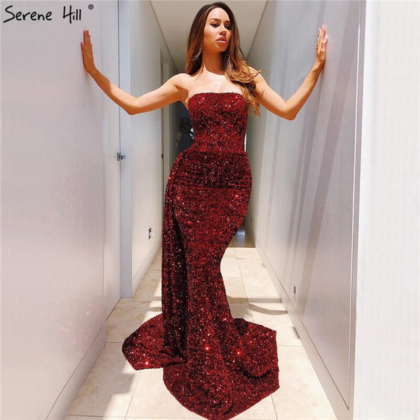Red Luxury Sexy Evening Dresses 2025 Dubai Design Off Shoulder Lace Up Formal Dress Serene Hill LA70304