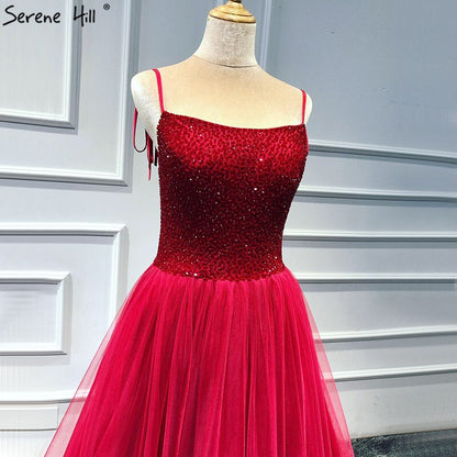 On Sale no return no refundSale Red Sexy A-Line Evening Dresses Latest Design Sleeveless Sequined Beading Formal Dress Real Photo LA70004 - SERENE HILL