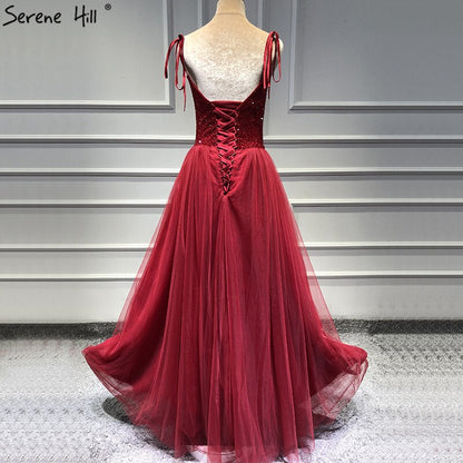 On Sale no return no refundSale Red Sexy A-Line Evening Dresses Latest Design Sleeveless Sequined Beading Formal Dress Real Photo LA70004 - SERENE HILL