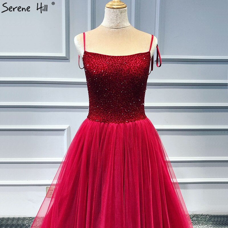 On Sale no return no refundSale Red Sexy A-Line Evening Dresses Latest Design Sleeveless Sequined Beading Formal Dress Real Photo LA70004 - SERENE HILL