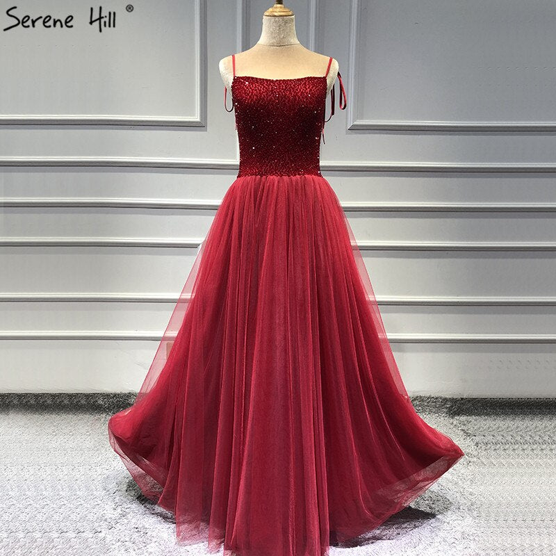 On Sale no return no refundSale Red Sexy A-Line Evening Dresses Latest Design Sleeveless Sequined Beading Formal Dress Real Photo LA70004 - SERENE HILL