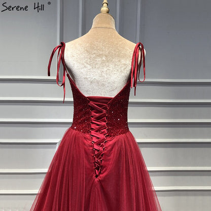 On Sale no return no refundSale Red Sexy A-Line Evening Dresses Latest Design Sleeveless Sequined Beading Formal Dress Real Photo LA70004 - SERENE HILL