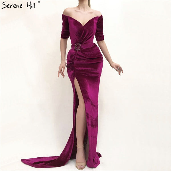 Rose Off Shoulder Half Sleeve Evening Dresses Latest Design Mermaid Sexy Evening Gowns 2025 Serene Hill LA60894