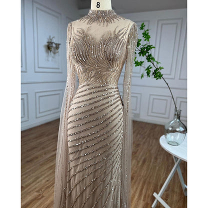 Saudi Arabia Caramel Mermaid Evening Dress with Cape Sleeves LA71885 - SERENE HILL