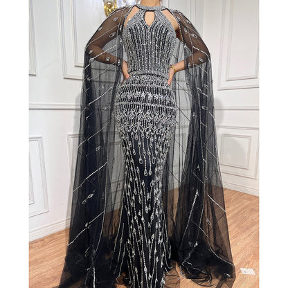Luxury Dubai Mermaid Pink Evening Dresses with Cape Sleeves LA71817 - SERENE HILL