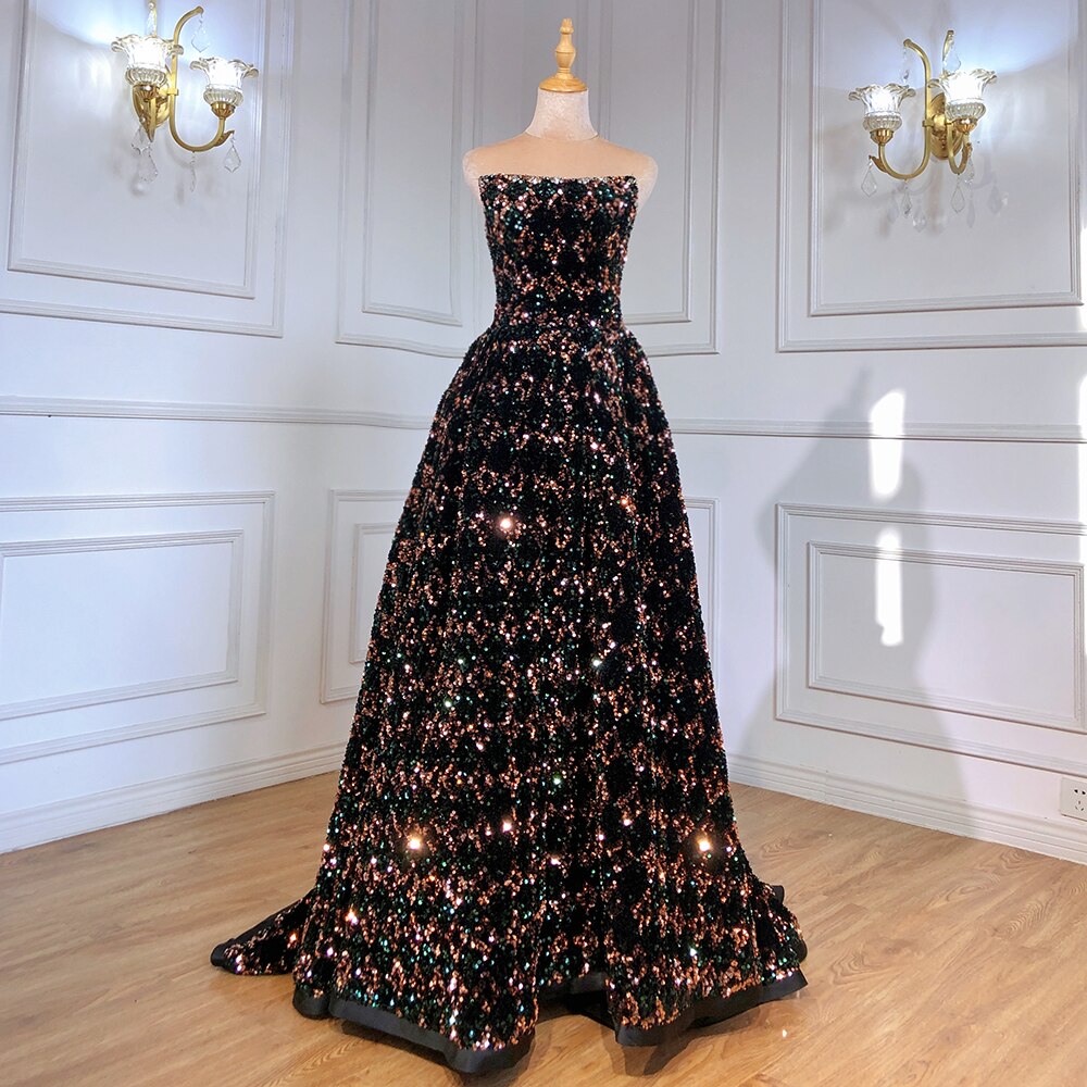 Serene Hill Black Evening Dresses Gowns 2025 Sequin Luxury A-Line For Black / 12