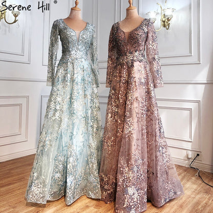 Elegant Long Sleeve Arabic Evening Dresses Luxury Dubai Plus Size LA71026 - SERENE HILL