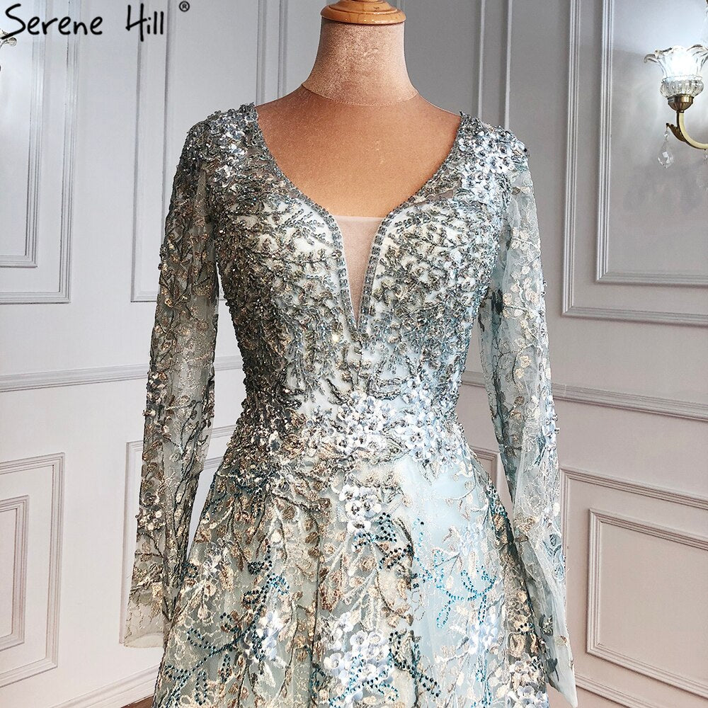 Elegant Long Sleeve Arabic Evening Dresses Luxury Dubai Plus Size LA71026 - SERENE HILL